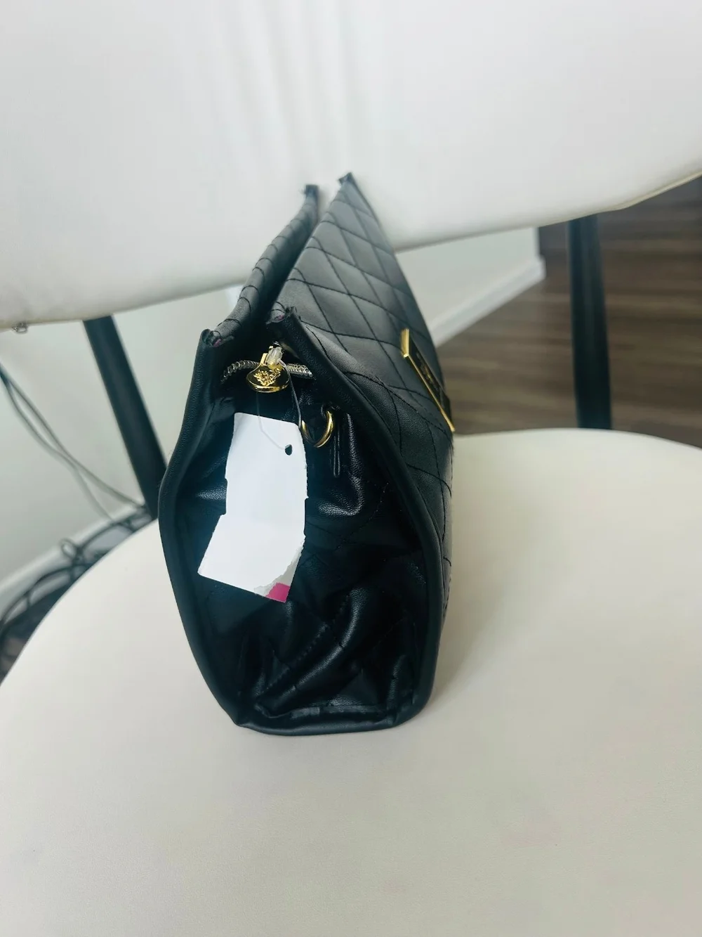 Younique Black Quilted Wristlet with Gold Logo Accent